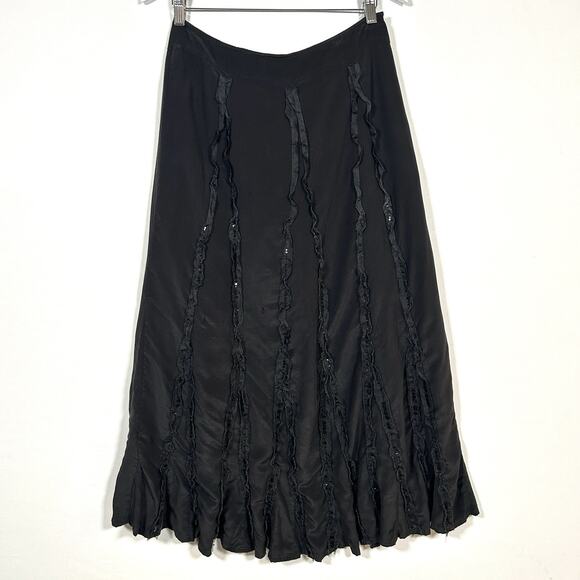 Vintage 90’s Chico’s 100% Silk Black Maxi Skirt Boho Chic Whimsigoth 12/14 L - Picture 1 of 7